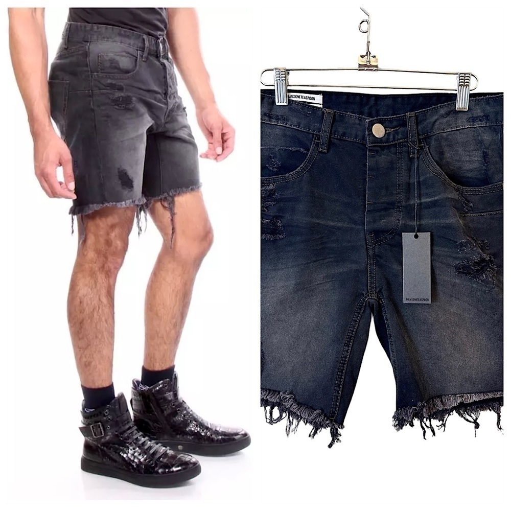 NEW! ONE TEASPOON MR BLACKS Mens Denim Jean Shorts NWT Low Slung Relaxed Size 28